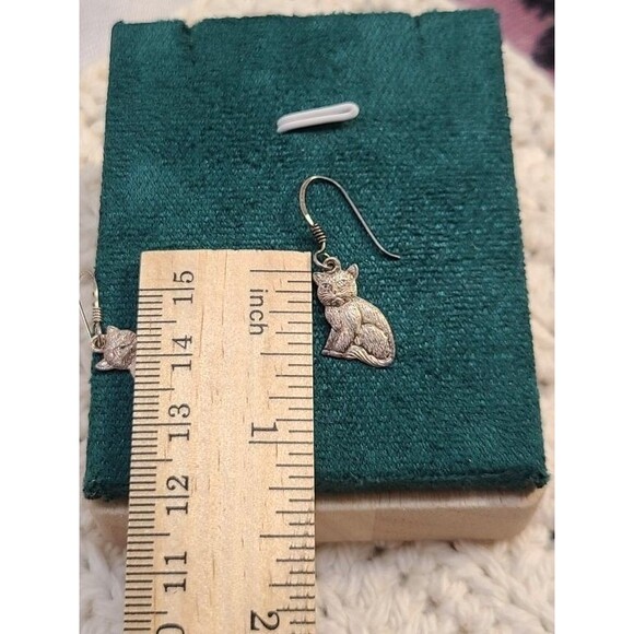Sterling Silver Cat Earrings 925 Hook Dangle Animal Jewelry for Cat Lovers - Picture 6 of 6